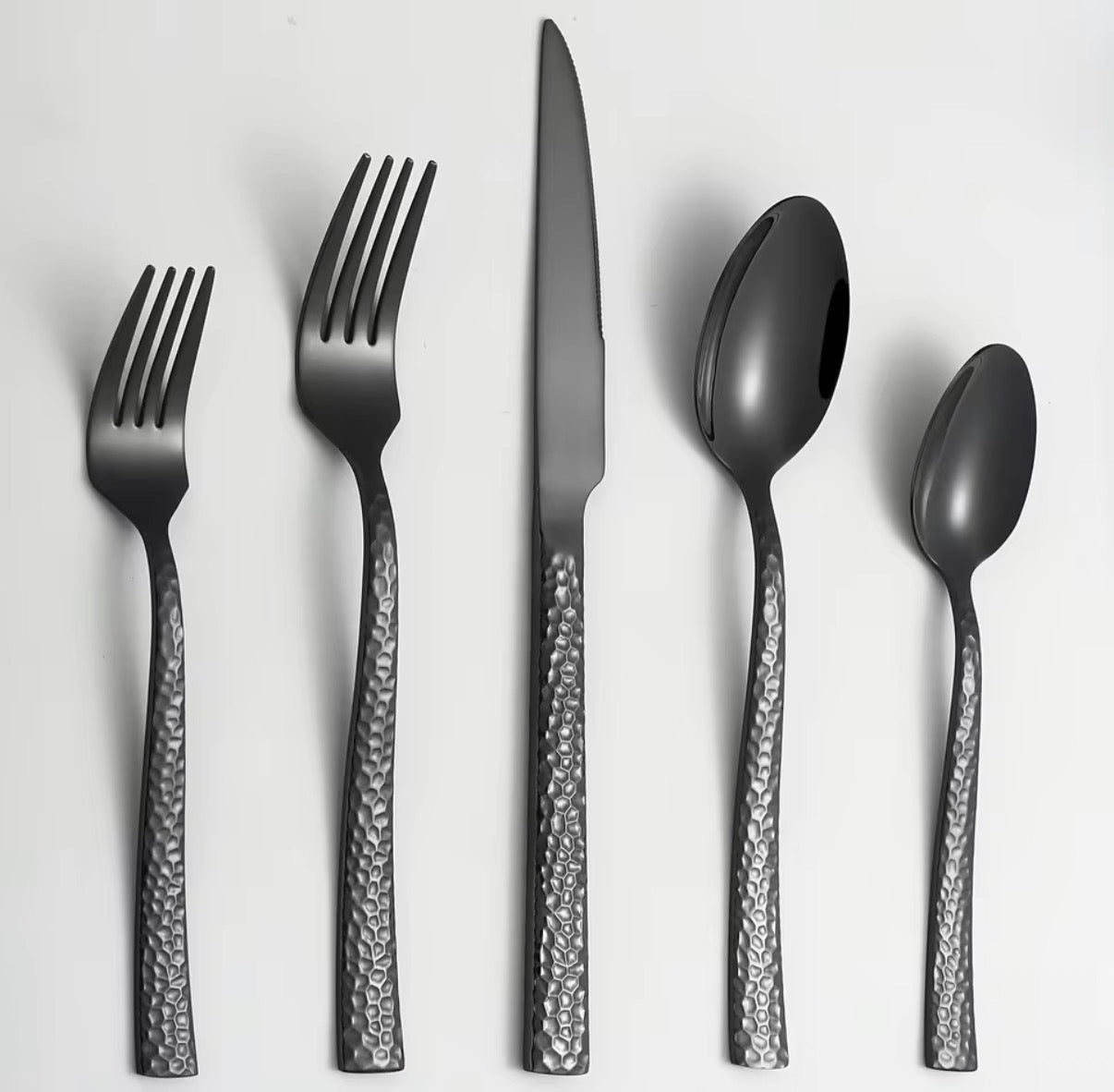 20-Piece with Black Hammered Square Edge Stainless Steel Silverware Set, Include Forks, Spoons and Knives Set, Dishwasher Safe U