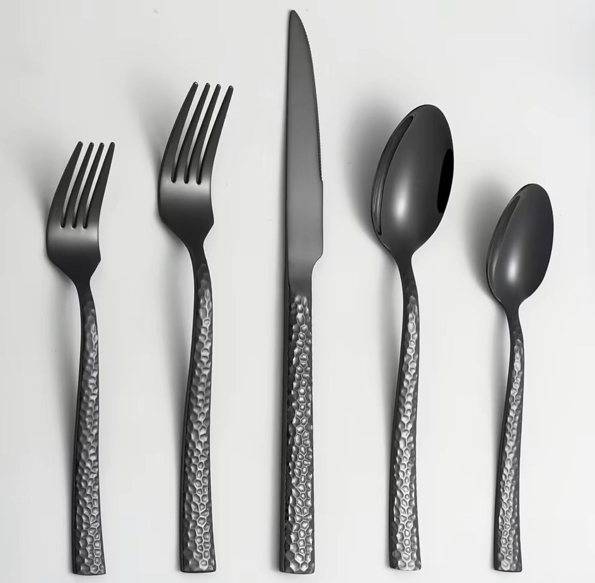 20-Piece with Black Hammered Square Edge Stainless Steel Silverware Set, Include Forks, Spoons and Knives Set, Dishwasher Safe U