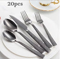 20-Piece with Black Hammered Square Edge Stainless Steel Silverware Set, Include Forks, Spoons and Knives Set, Dishwasher Safe U