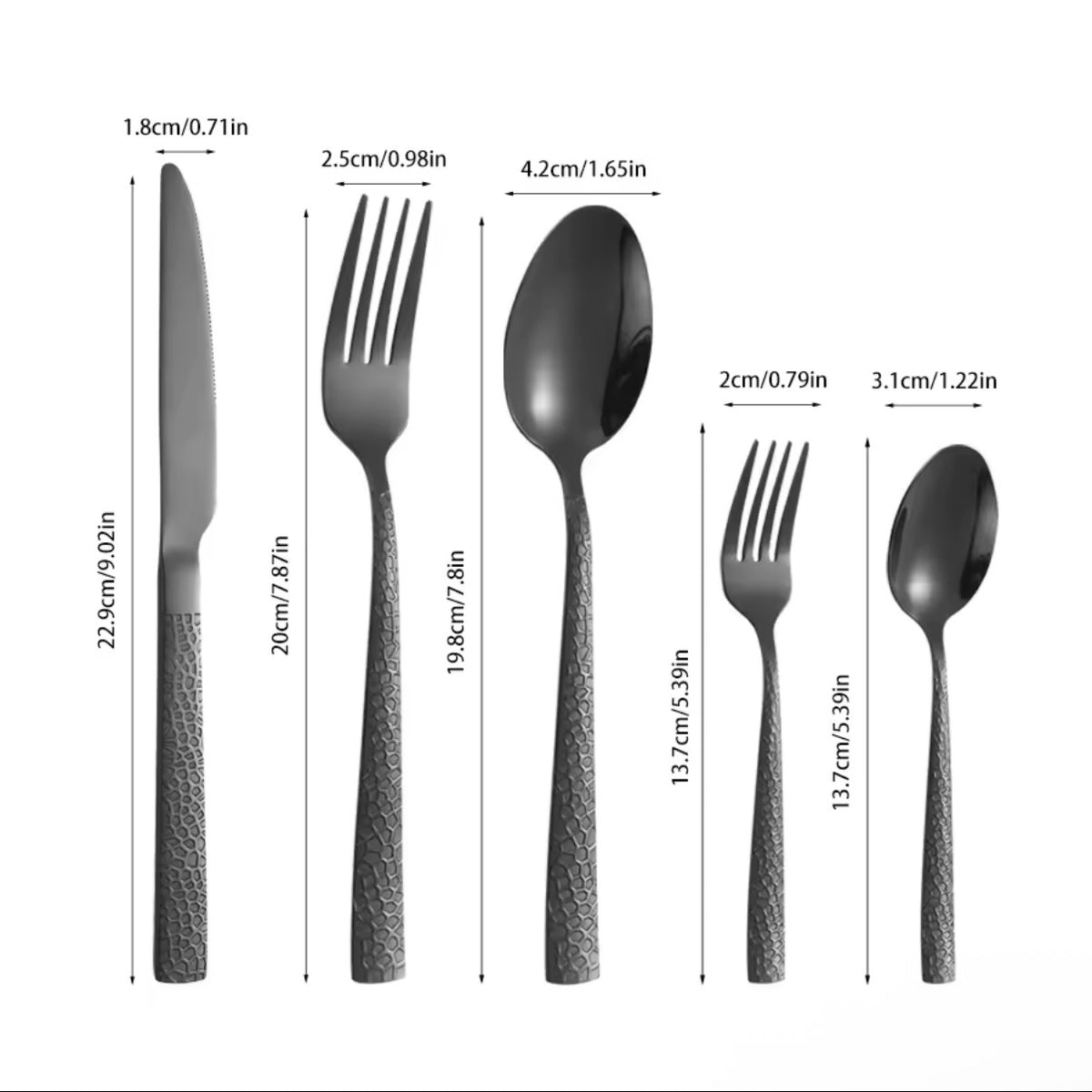 20-Piece with Black Hammered Square Edge Stainless Steel Silverware Set, Include Forks, Spoons and Knives Set, Dishwasher Safe U